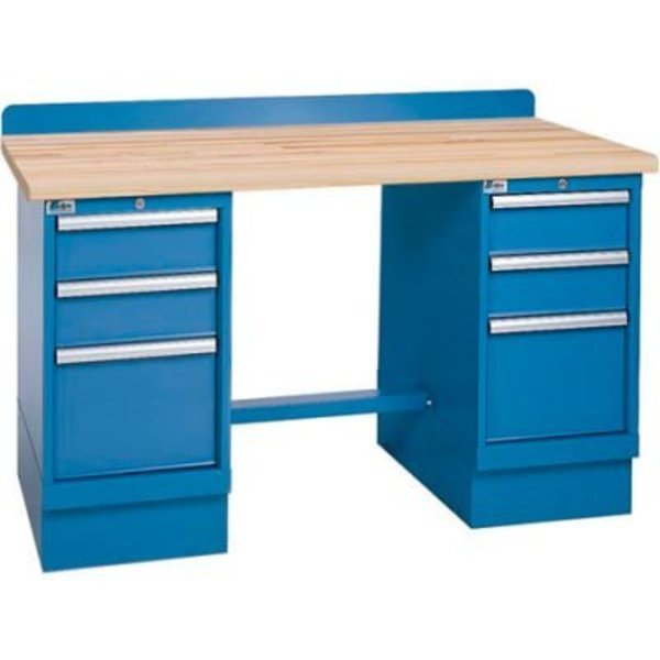 Lista International Technical Workbench w/3 Drawer Cabinets, Butcher Block Top - Blue XSTB50-60BT/BB